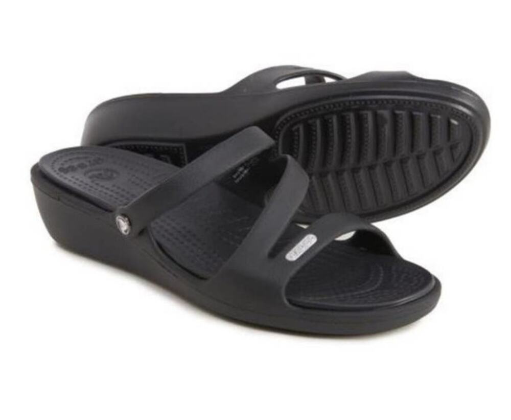 Crocs black Patricia Slip On Sandal Wedge Black Women Sz 7 Style 10386 open toe